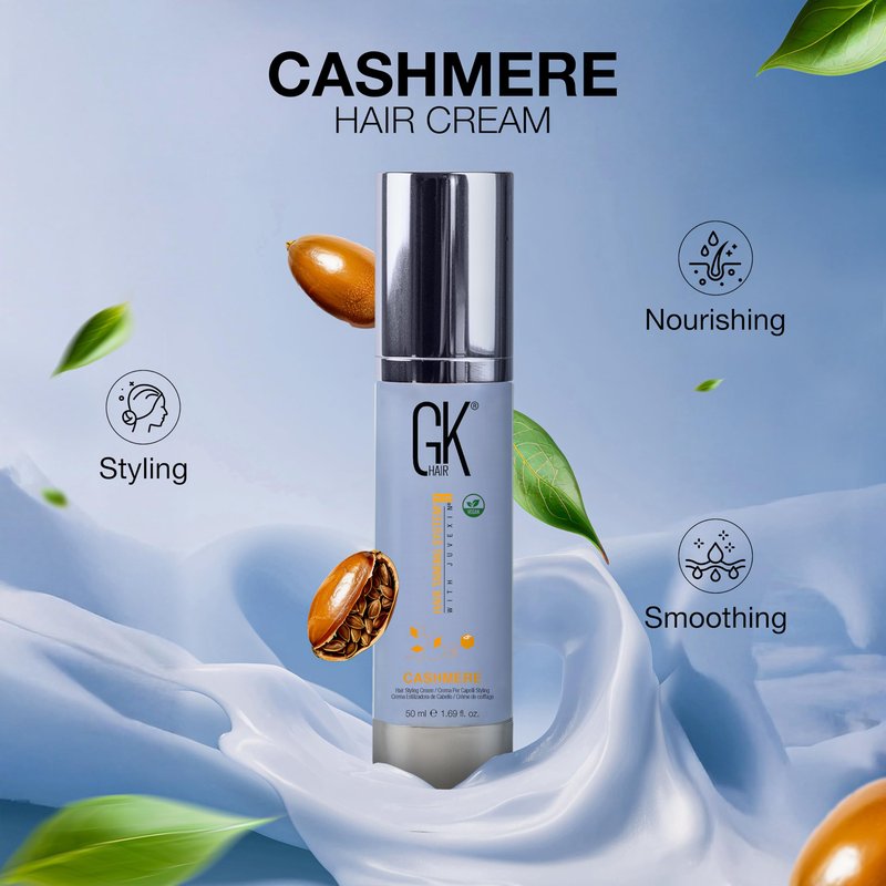 GK HAIR Cashmere Hair Cream 1.69 Oz – Smoothing & Shine Styling Cream with Argan Oil, Anti Frizz Hair Cream for Soft, Silky & Manageable Hair, Lightweight Styling Cream for All Hair Types