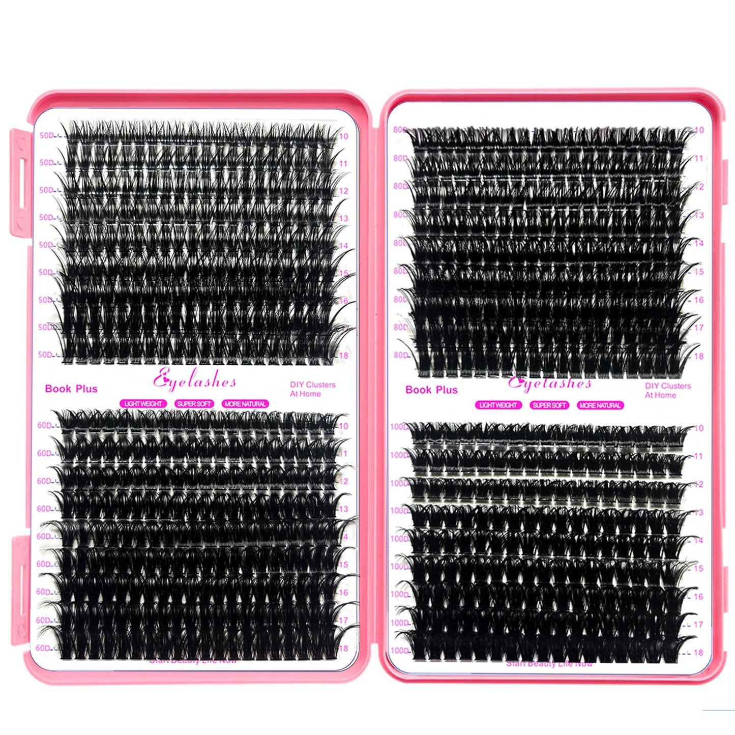 DNSGOOR DIY Lash Extension Kit 684Pcs 10-18mm D Curl Lashes Clusters with Lash Bond and Seal Glue Remover Lash Shampoo Cleansing Brush Headband Wristband Tweezers Eyelash Brush Applicator