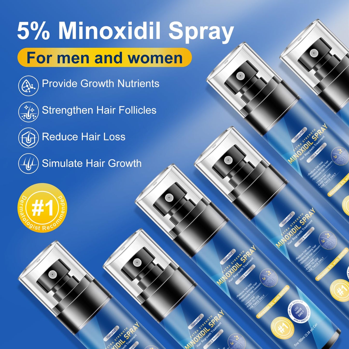 5% Minoxidil Spray for men-Supplied with a minoxidil applicator， Infused with Biotin, Hair Growth Treatment, Supports Thicker and Fuller Hair & Beard (21oz, 10 Month Supply)
