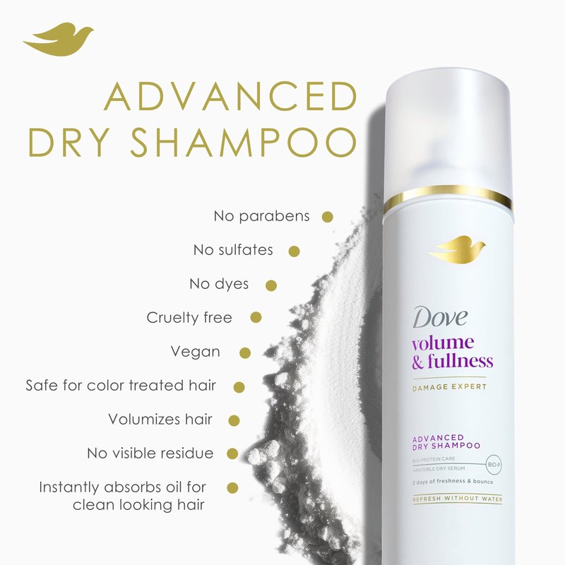 Dove Advanced Dry Shampoo Volume & Fullness Refresh & Revive Flat Hair Without Water for 2 Days of Freshness & Bounce 5 oz