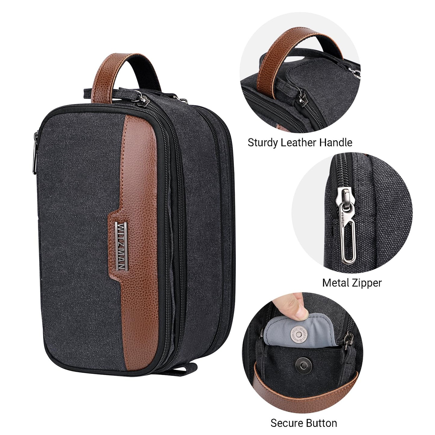 WITZMAN Canvas Toiletry Bag for Men Large Capacity Hanging Dopp kit for Men Leather Toiletries Water-resistant Bathroom Bag(A8002 Army Green)