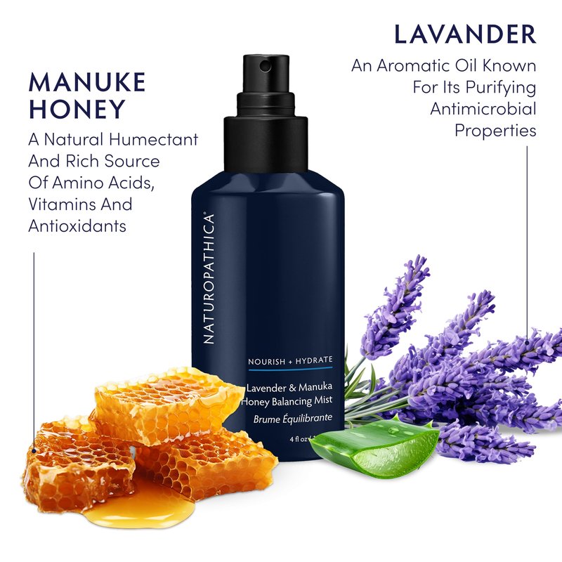 Naturopathica Lavender & Honey Balancing Mist - Facial Toner Balancer - Moisturizes, Calms and Refreshes Skin - Vegan, Made in USA, 4.0 oz. (120 ml)