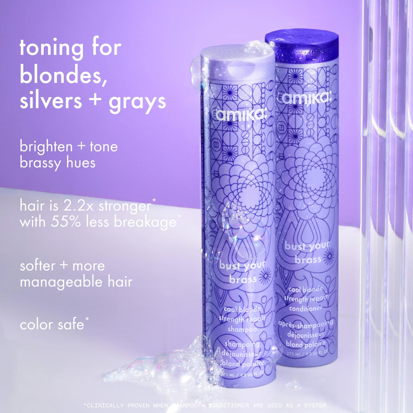 amika bust your brass cool blonde strength repair conditioner, 275ml