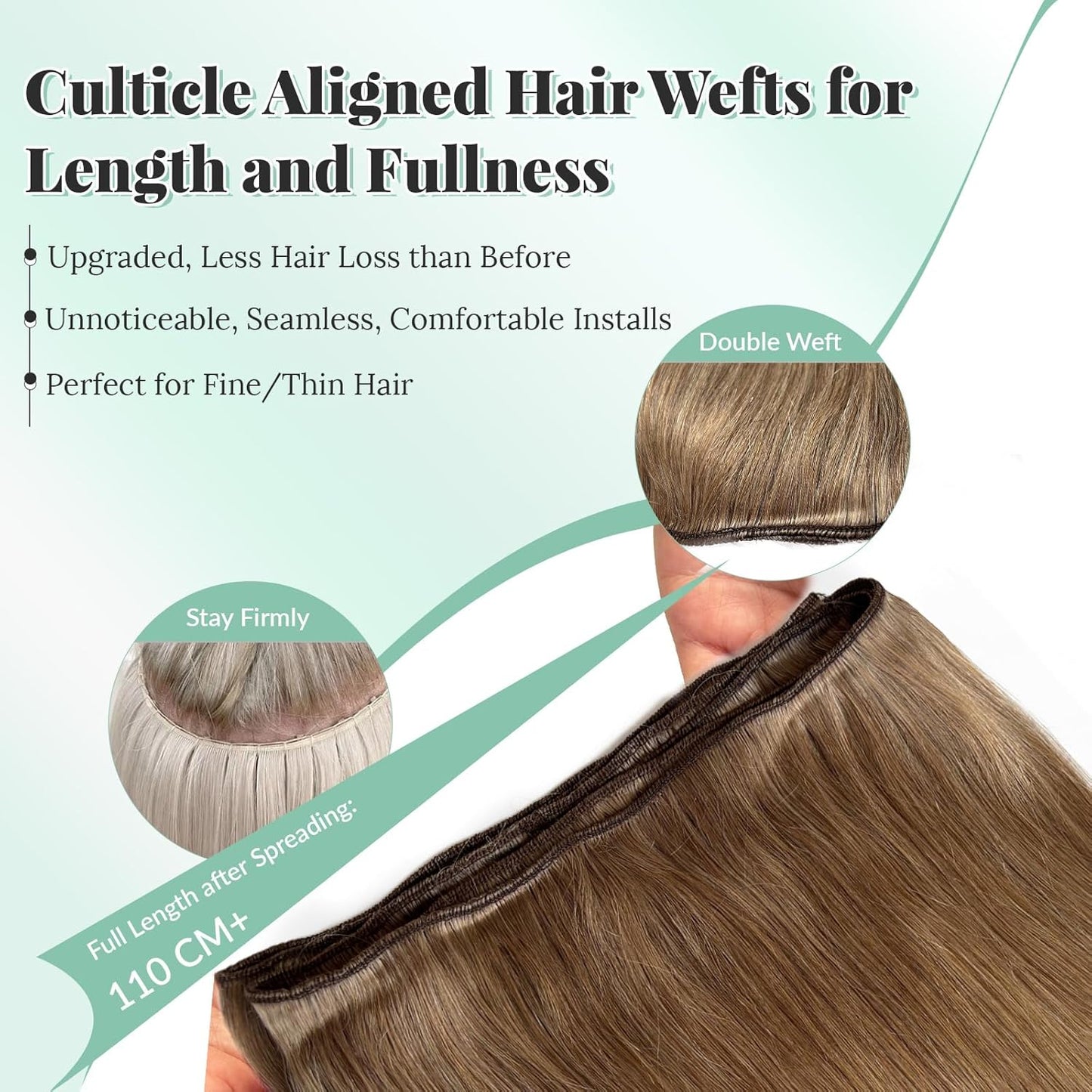 Human Hair Weft Extensions - Ash Brown Sew-In Double Weft | 12 Inch Thick Straight Bundles for Women