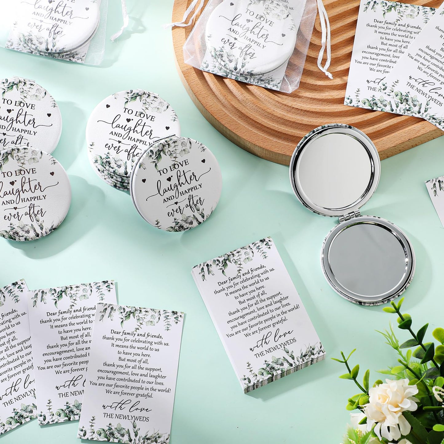 Vercraft 25 Sets Bridal Shower Party Favors for Guests Compact Mirror Bulk to Love Round Portable Mirrors Leather Compact Mirrors Thank You Cards with Organza Bags Wedding Guests Souvenir Gift