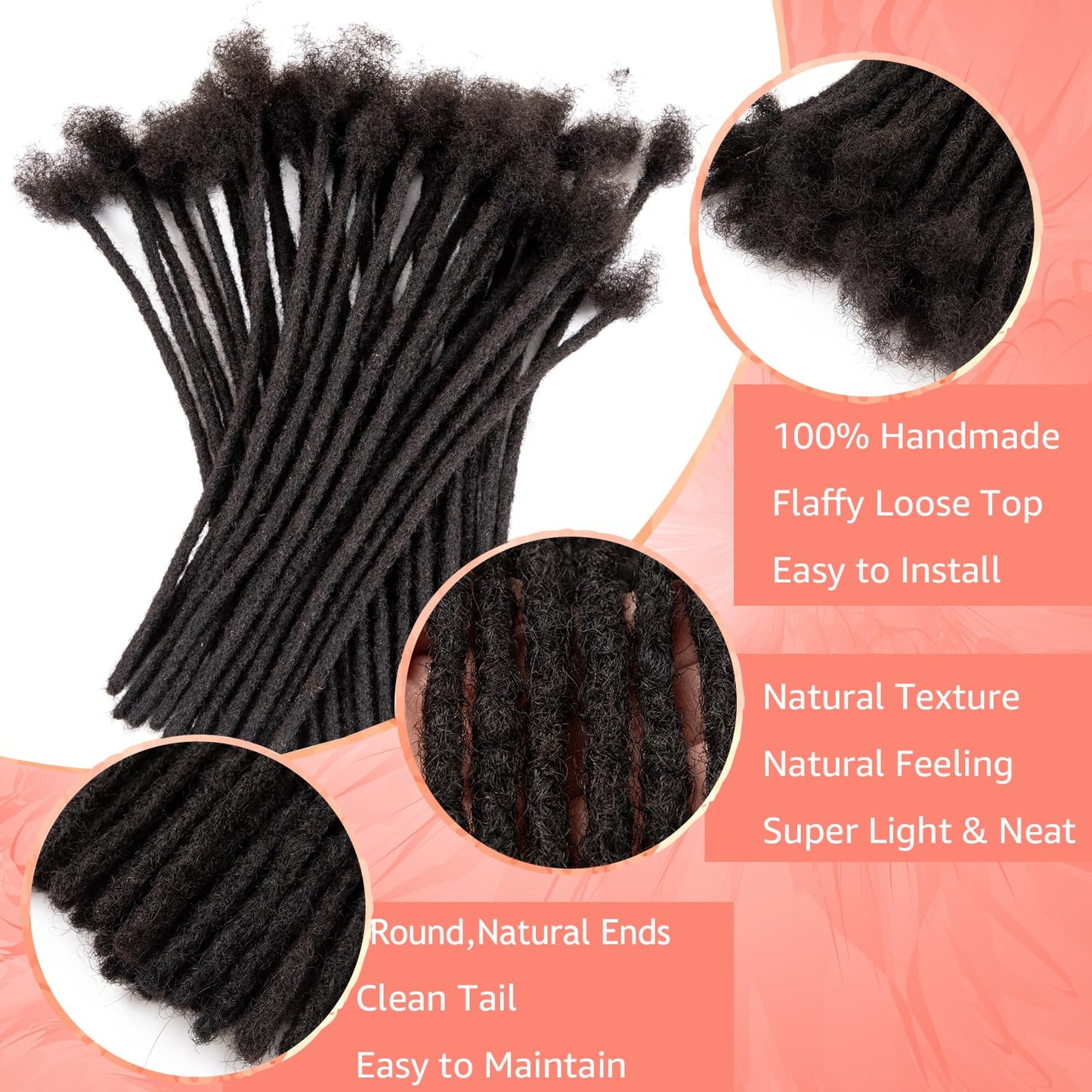 Teresa Dreadlock Extensions Real Human Hair 16 Inch 0.6cm Width Loc Extension Human Hair 10 Strands Full Hand-made Permanent Locs Extensions Natural Black Can Be Dyed and Bleached for Men/Women/Kids