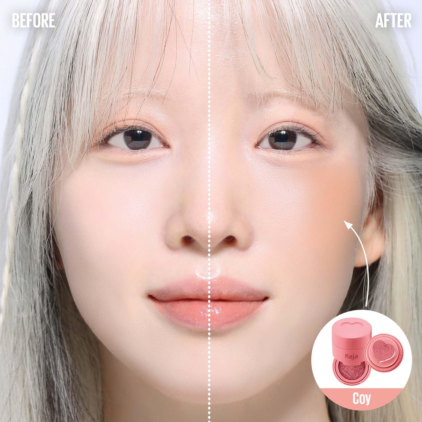 KAJA Blusher - Cheeky Stamp 01 Coy | Kbeauty, Cute Makeup, Buildable & Blendable Shade with Heart-shaped Applicator, Sunkissed Finish, Travel size, Hygienic, Portable, Korean Makeup, 0.17 Oz