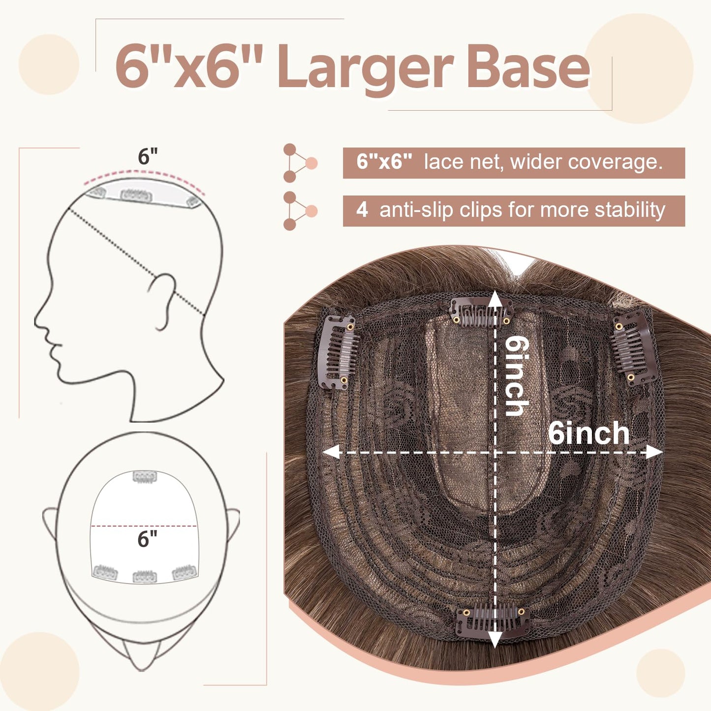 SEGOHAIR Synthetic Hair Topper for Women, 6"x6" Lace Base, Covers Gray Hair, Thinning, High Hairlines, Soft Natural Straight, 4 Clips, Center Parted Bangs 18" Mixed Blonde to White with Dark Root