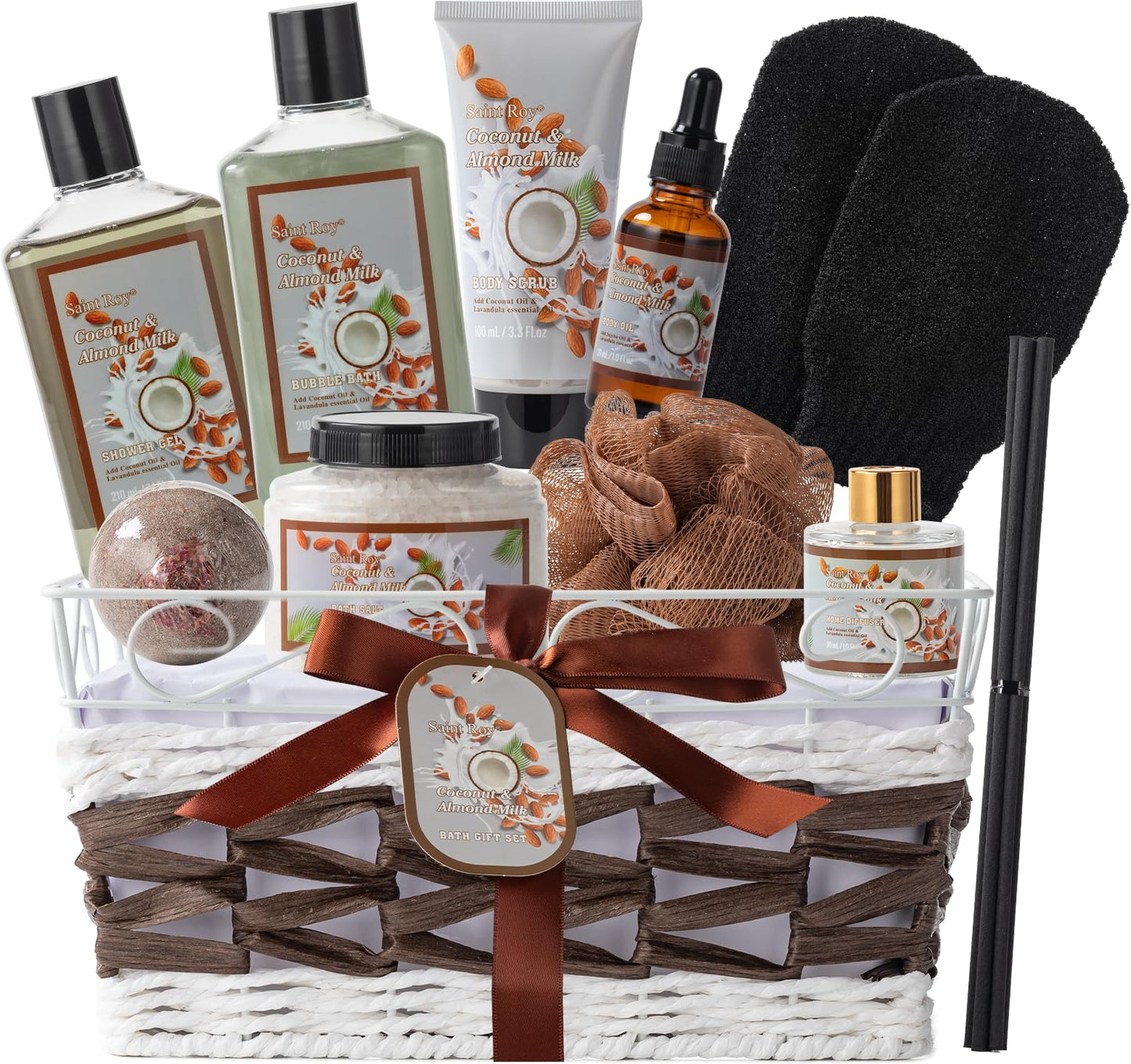 Fathers Day Gifts for Dad, Coconut Almond spa kit, Bath and Body Gift Basket for Women & Men Spa Gift Basket,Large Bath Gift Set With Fragrant Lotion, Home Spa Kit, Self-Care Gift, Diffuser