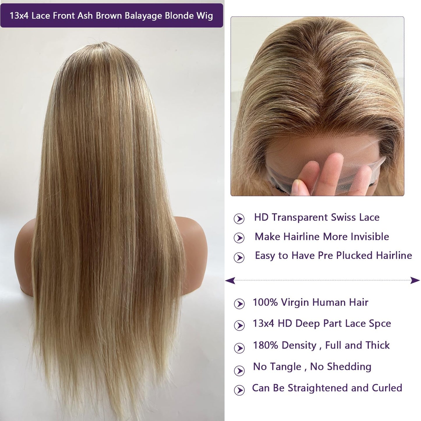Ubetta Honey Blonde Wig Human Hair, Body Wave Honey Blonde Lace Front Wig Human Hair Glueless 13x4 HD Wigs Human Hair Pre Plucked 180% Density Lace Frontal Human Hair Wigs 27# Blonde Wig 20 Inch