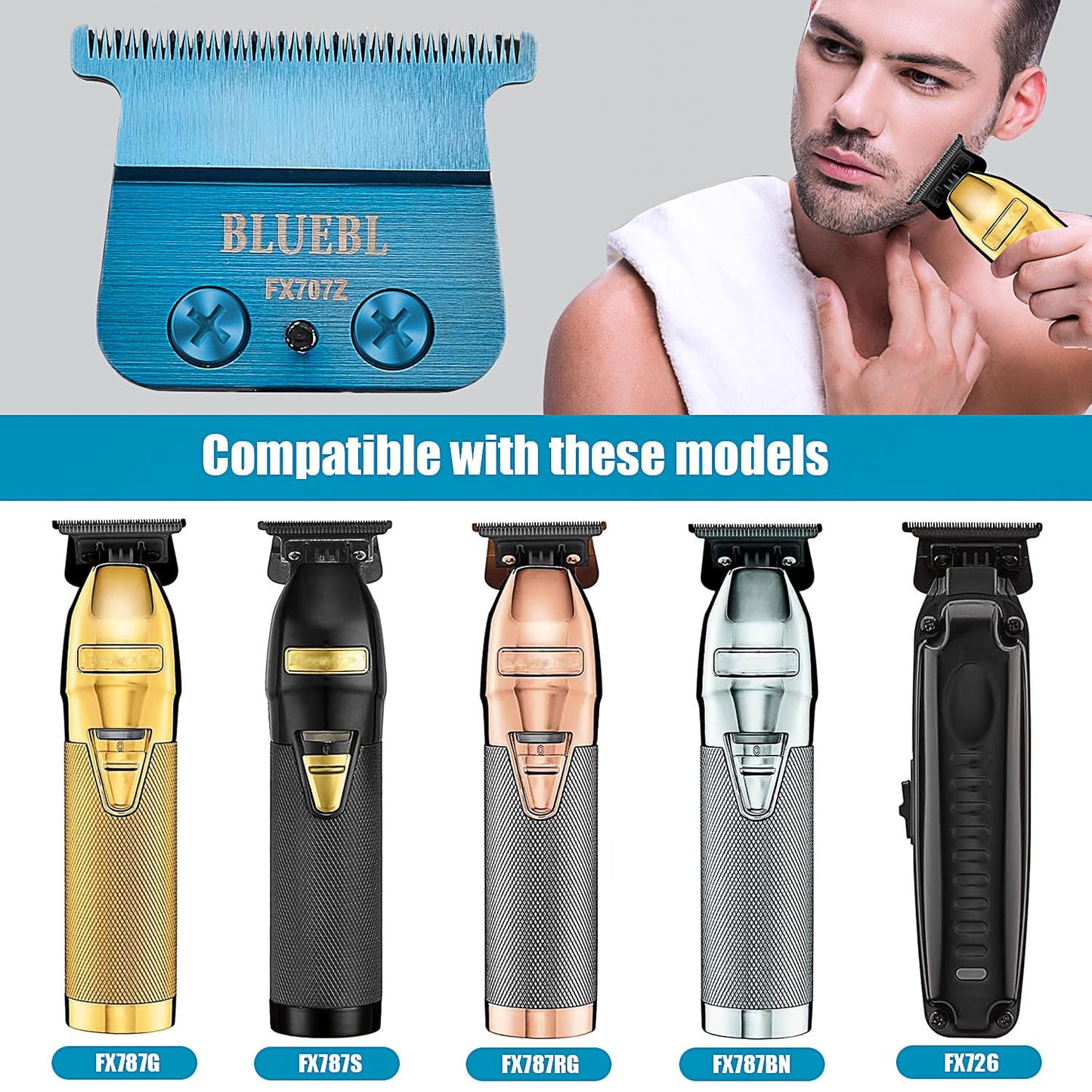2 Pcs FX707Z DLC 2.0 Replacement Blades Head Compatible with BaByliss PRO Barberology Trimmer Blade,Zero-Gapped Replacement Trimmer Blade Compatible with BaBylissPRO FX787 & FX726 Trimmer(Blue)