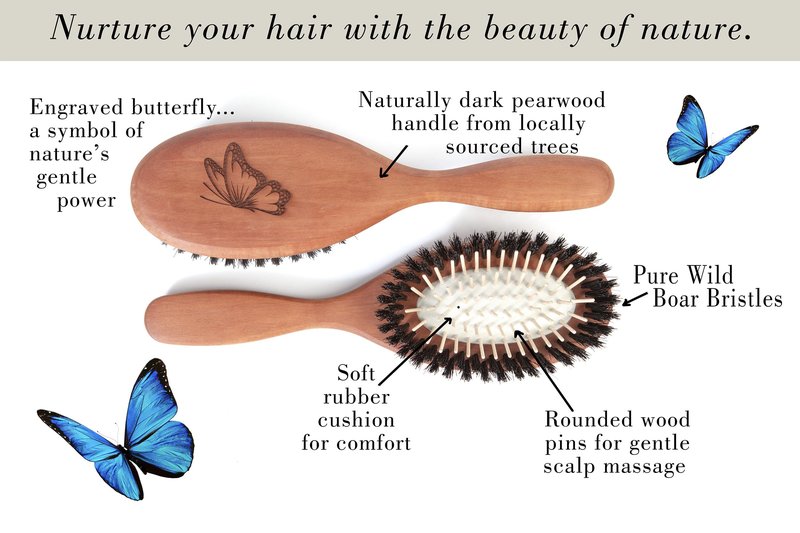 Pure Wild Boar Bristle Wood Pin Hairbrush – Handmade Styling Brush for Fine,Thin Hair, Soft Cushion, Wood Pin, Gentle on Sensitive Scalps Premium Hair Smoothing Brush, Made in Germany's Black Forest