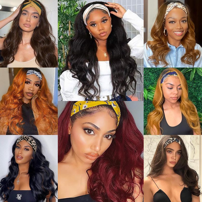 Looxey Body Wave Synthetic Headband Wigs for Black Women, Yaki 4C Half Wig Wear and Go Glueless Wig 180% Density Wavy Layered Wig Beginner Friendly for Daily Wear (Black, 20 Inch)