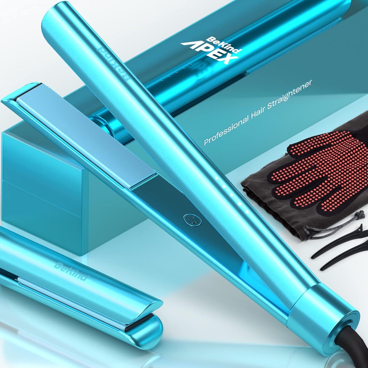 Apex 2-in-1 Hair Straightener & Curler - 460°F Fast Heating, UltraSmooth Tech | Crystal Blue Gift Set for Women