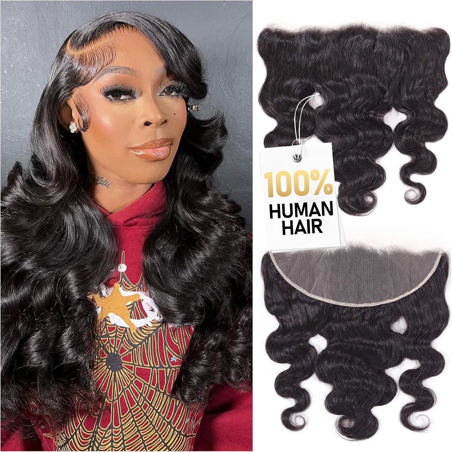 Body Wave HD Lace Frontal - 16 Inch 13x4 Transparent Closure | 100% Brazilian Virgin Hair, Pre-Plucked, Natural Black
