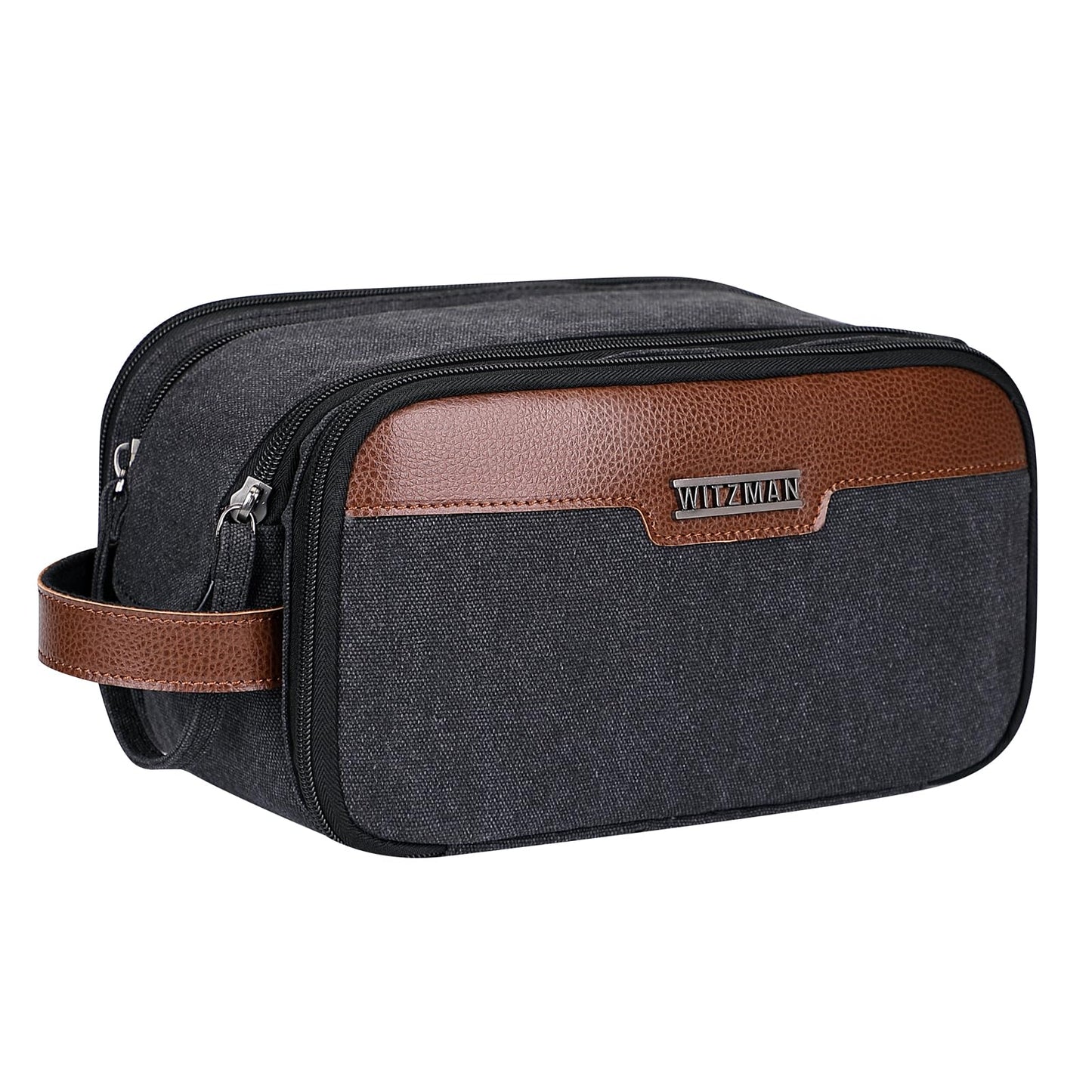 WITZMAN Canvas Toiletry Bag for Men Large Capacity Hanging Dopp kit for Men Leather Toiletries Water-resistant Bathroom Bag(A8002 Army Green)