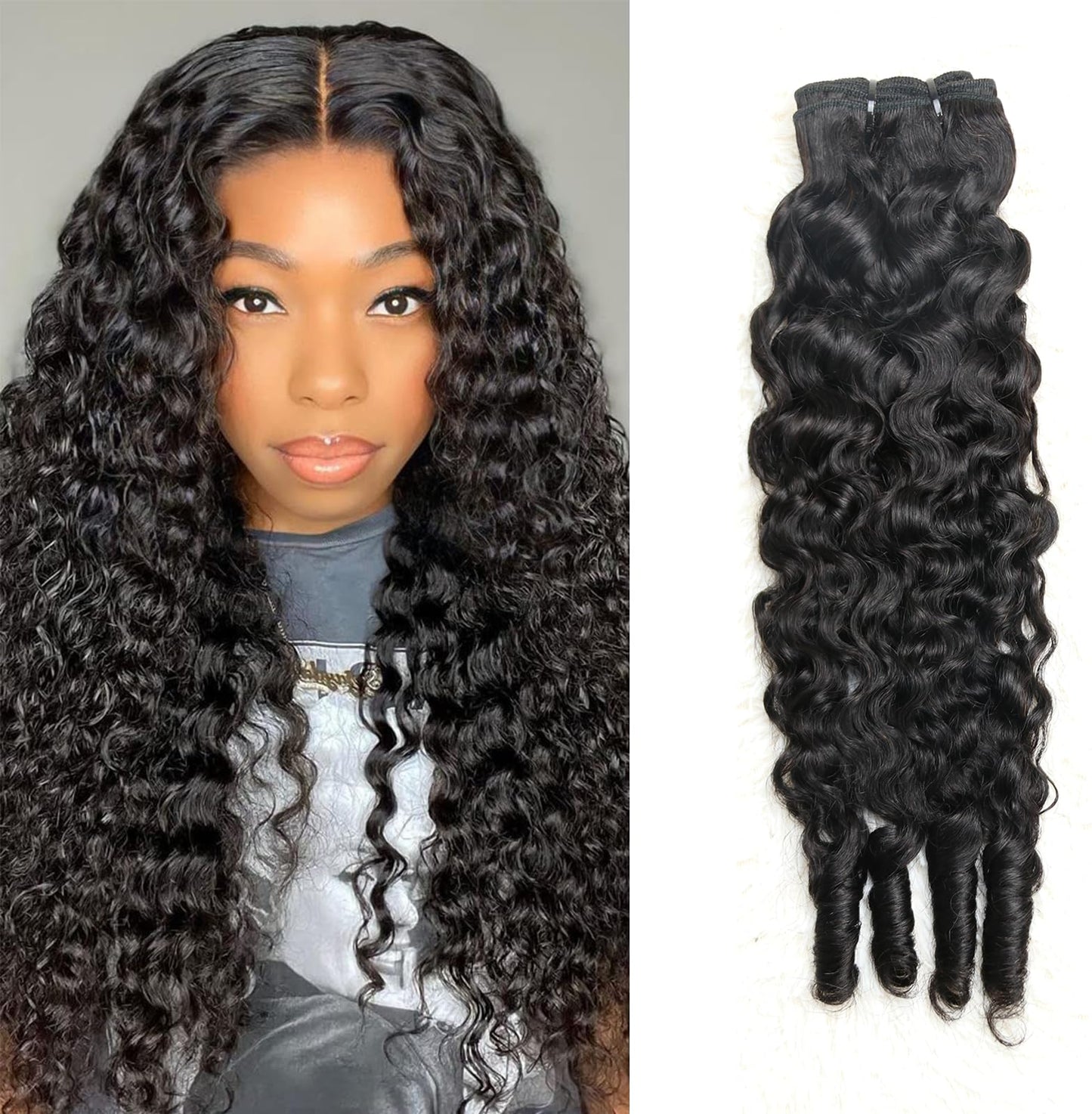 Curly Human Hair Bundles 16 Inches Water Wave Burmese Curly Bundles Human Hair Weave with Spiral End 3c4a Quick Weave Hair Bundles for Women Natural Black 1 Bundle
