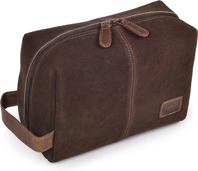 Leather Travel Toiletry Bag - Large Capacity Dopp Kit for Men & Women | Brown Bathroom Organizer