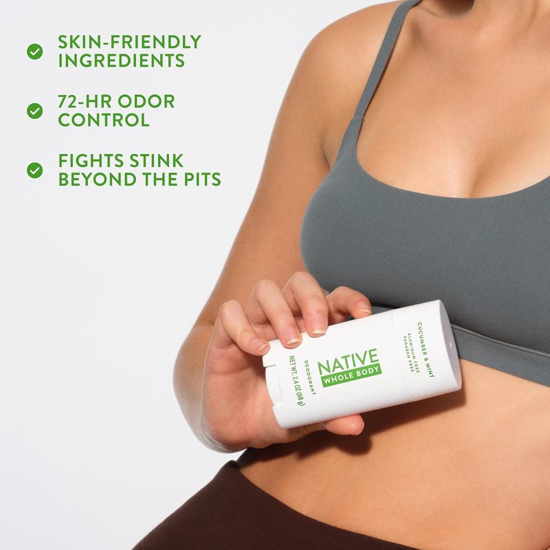 Native Whole Body Deodorant - Cucumber & Mint Scent | 72-Hour Odor Protection, Aluminum-Free, 2.3oz