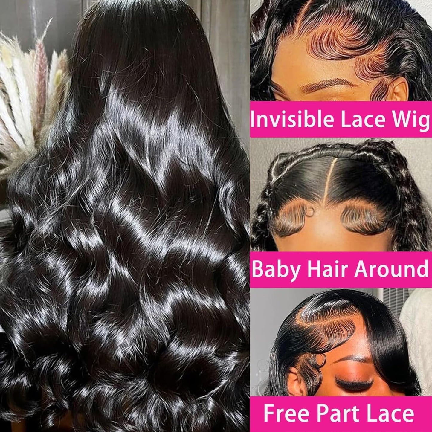 ANDRIA 13x4 HD Lace Front Wigs Body Wave Glueless Pre Plucked Lace Frontal Wigs For Black Women 250 density Loose Wave Synthetic Lace Front Wig With Baby Hair 26 Inch (Black)