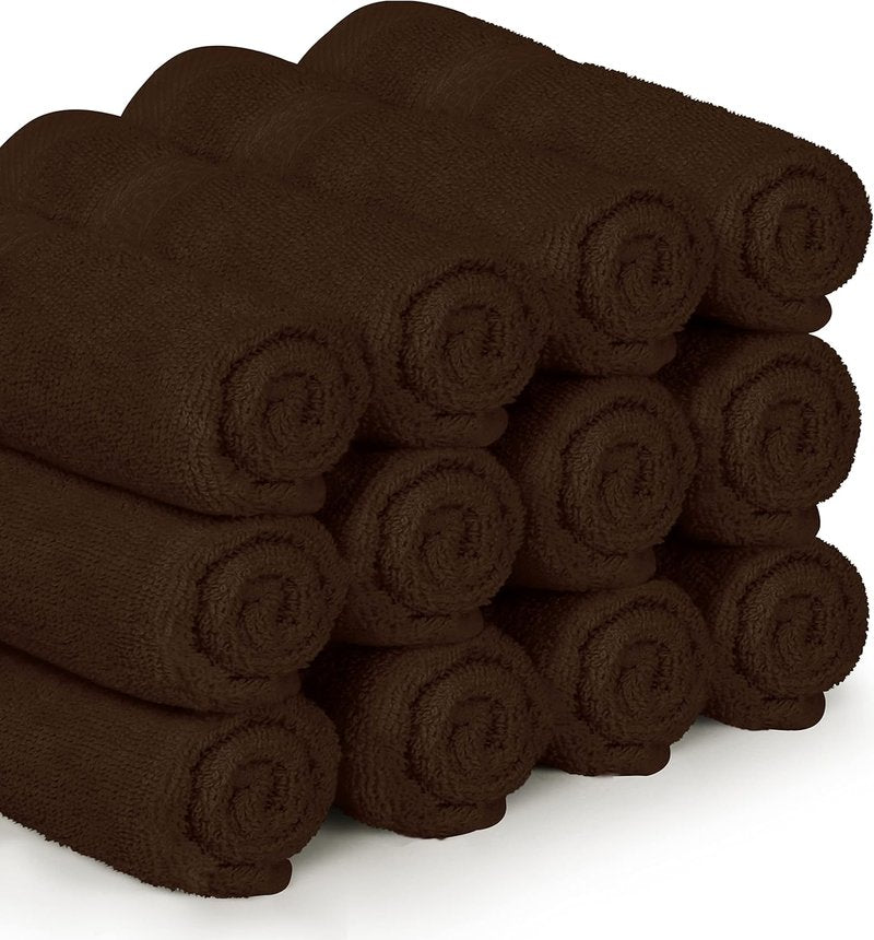 Utopia Towels Premium Wash Cloths Set - 12 Pack, 100% Cotton, Highly Absorbent | Dark Brown, 12x12 Inches