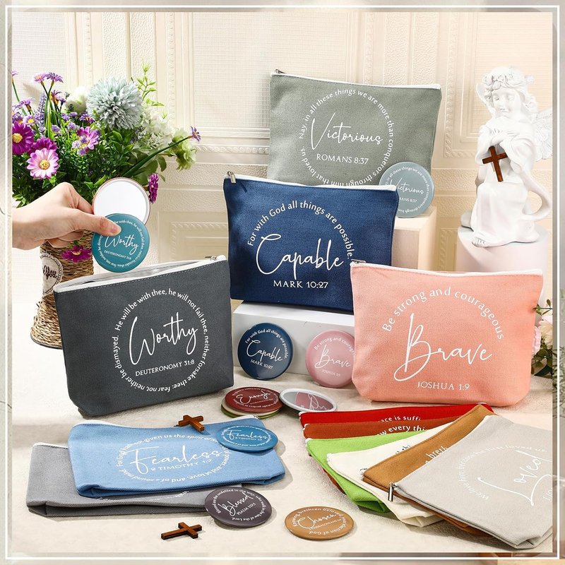 Christian Mother's Day Gifts - 12 Sets Religious Makeup Bags & Mirrors | Inspirational for Nurses, Teachers, & Church Groups