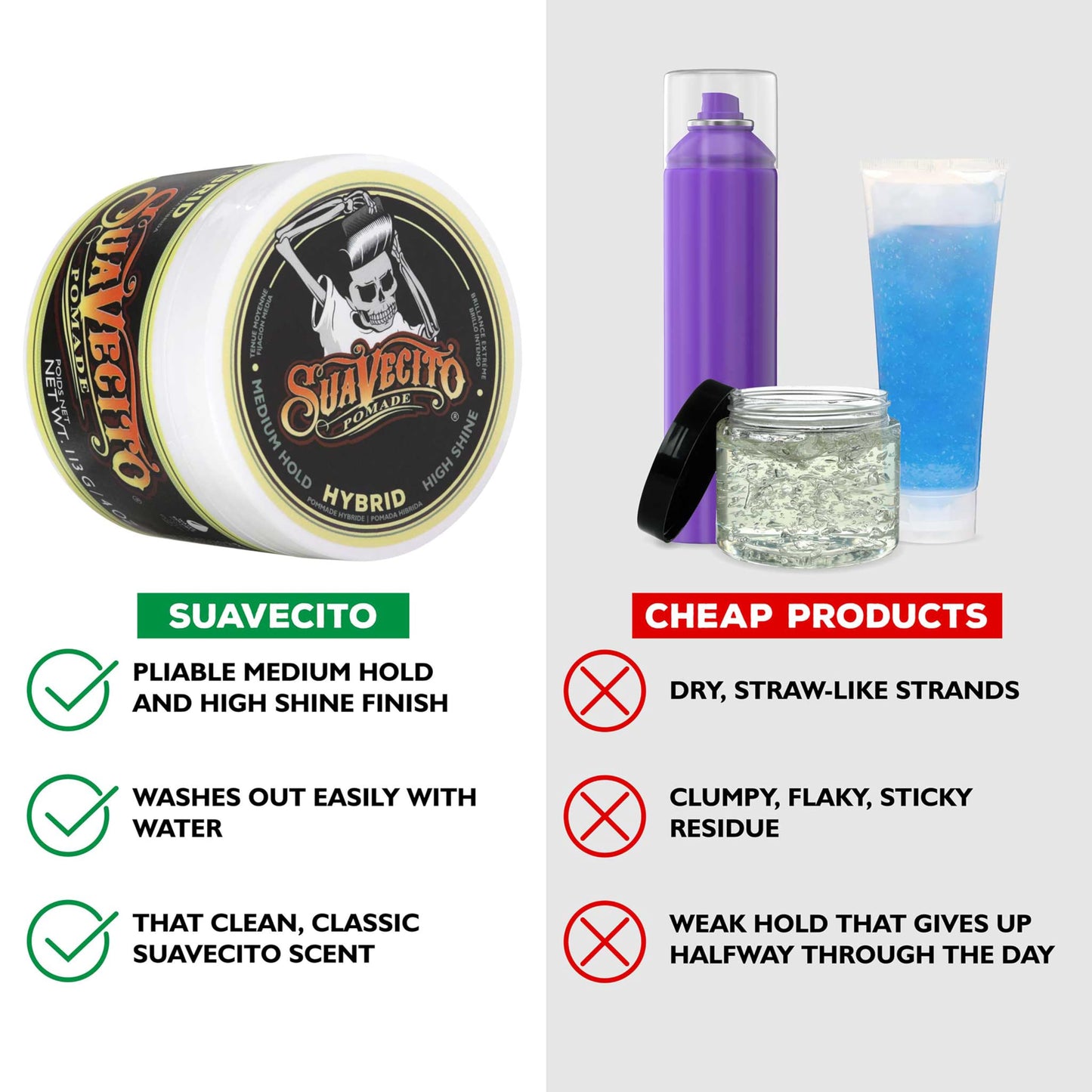 Suavecito Hybrid Pomade For Men - Medium Hold - High Shine - Oil & Water Based Formula - Easy To Wash Out - 4 oz