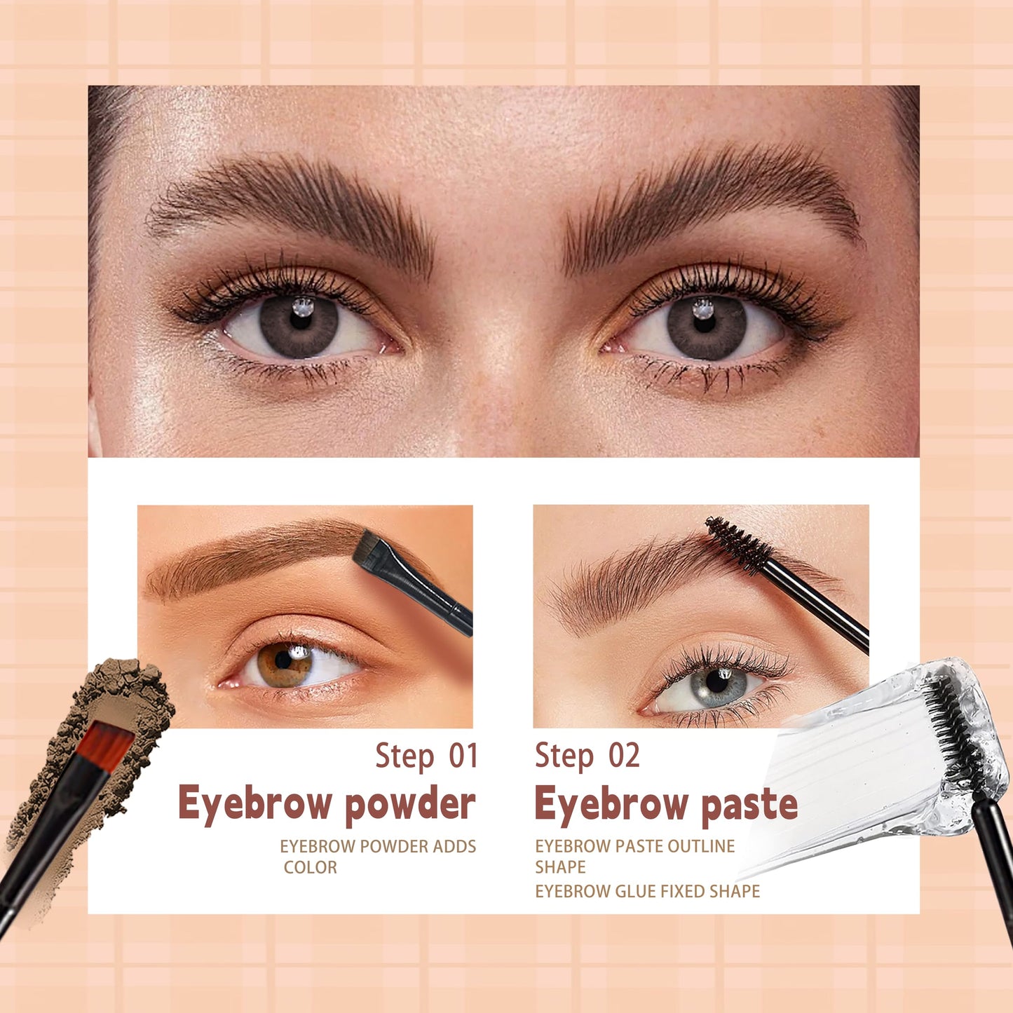 6‑Color Eyebrow Powder & Pomade Palette, Waterproof Long Lasting Brow Styling Kit with Clear Brow Gel, 10 Reusable Eyebrow Stencils & 2 Double‑Ended Brushes, Natural Brow Shaping Makeup for Beginners
