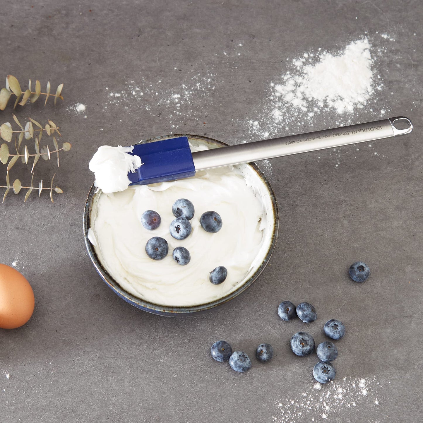 RSVP International Endurance Kitchen Tool Collection Silicone Spatula, Stainless Steel Handle, 9.5x1.4", Blue