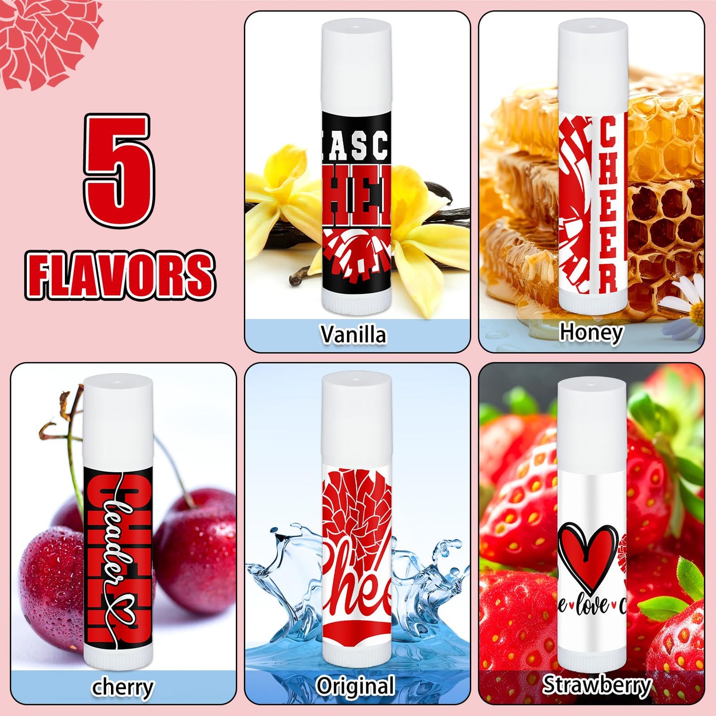 Loopeer 30 Pcs Red Cheers Lip Balm Cheer Teams Gifts Bulk Cheerleaders Party Stuff Cheerleading Camp Gifts Bulk for Cheerleaders Party Favors Stocking Stuffers