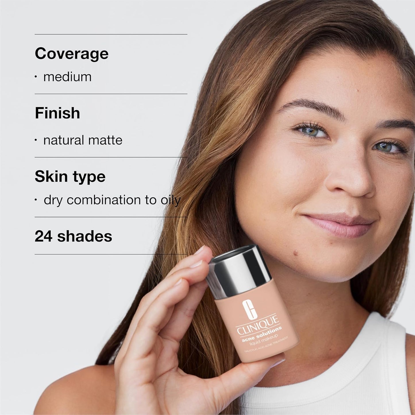 Clinique Acne Solutions Liquid Foundation - Salicylic Acid for Oily Skin | Medium Coverage, Natural Matte Finish