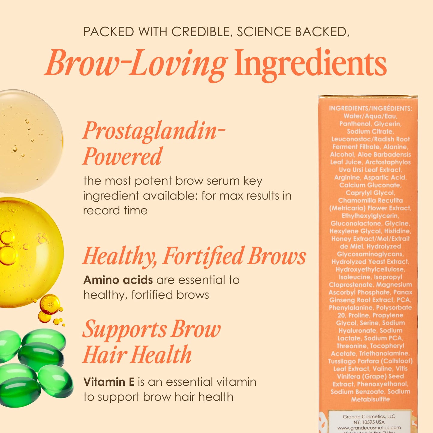 Grande Cosmetics GrandeBROW Brow Enhancing Serum for Fuller, Bolder, Looking Eyebrows - Brow Serum With Vitamins, Peptides, Antioxidants, Amino Acids, Cruelty Free - 8 Week Supply (1.5 mL)