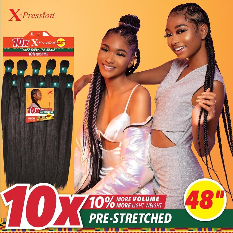 X-Pression Pre-Stretched Braiding Hair - 48-Inch Kanekalon Synthetic Braid for Box Braids & Twists | Color 4 Medium Brown