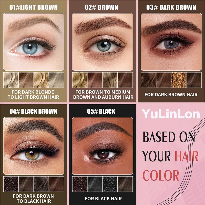 YuLinLon 2-in-1 Eyebrow Pen and Gel, 4-Tip Head Ultra-Precise, Hair-Like Strokes, 5 Natural Shades, Waterproof Brow Shaping Kit (03# DARK BROWN)
