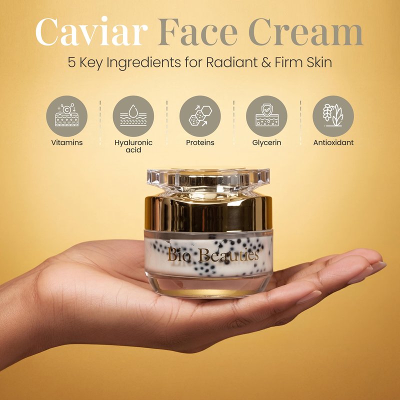 Caviar Face & Neck Cream with Niacinamide & Coq10 - Anti-Aging Face Cream with Hyaluronic Acid, Squalane & Marine Collagen for Firming & Hydration – Lightweight Moisturizer for Youthful Glowing Skin