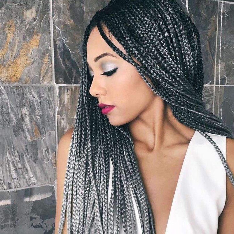 7 Packs Goddess Box Braids Crochet Hair 18 Inch Prelooped Crochet Box Braids Crochet Hair for Black Women Braiding Hair (18 Inch 7 Packs, 1B/Gray)