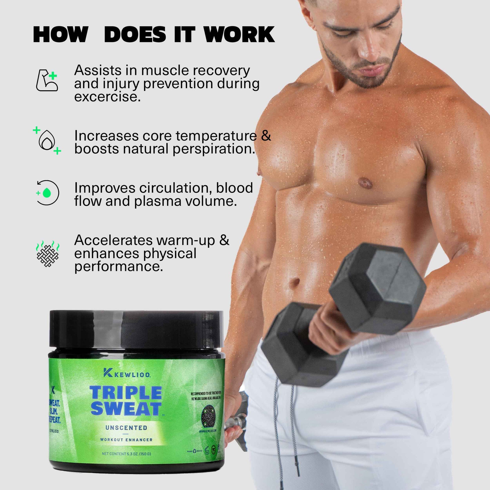 Kewlioo Triple Sweat Enhancing Cream for Workouts – Hot Sweat Cream for Arms, Belly, & Waist | Boosts Circulation & Maximizes Sweat | Pre-Workout Slimming Gel for Men & Women