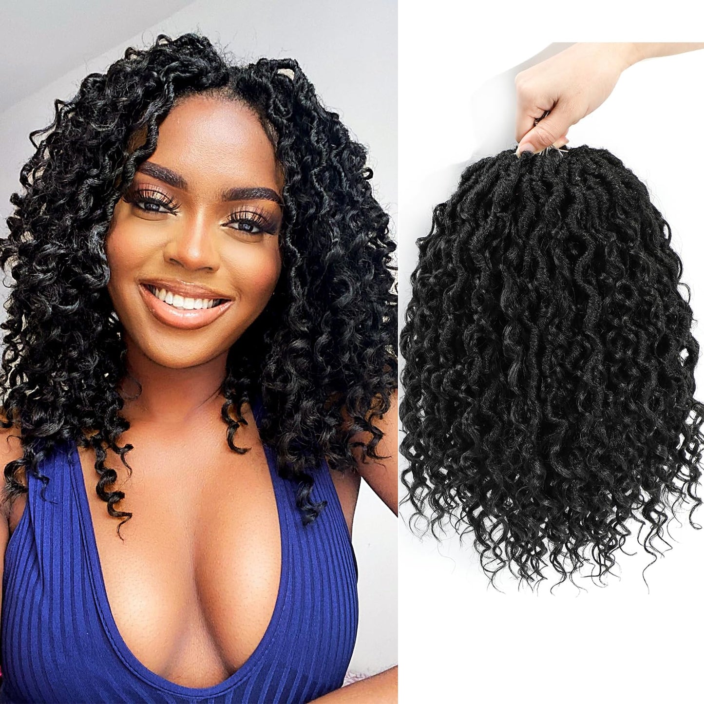 Goddess Locs Crochet Hair 12Inch 8Packs Pre Looped Faux Locs Crochet Hair with Curly Ends Bohemian Crochet Braids Hair for Black Women 1B