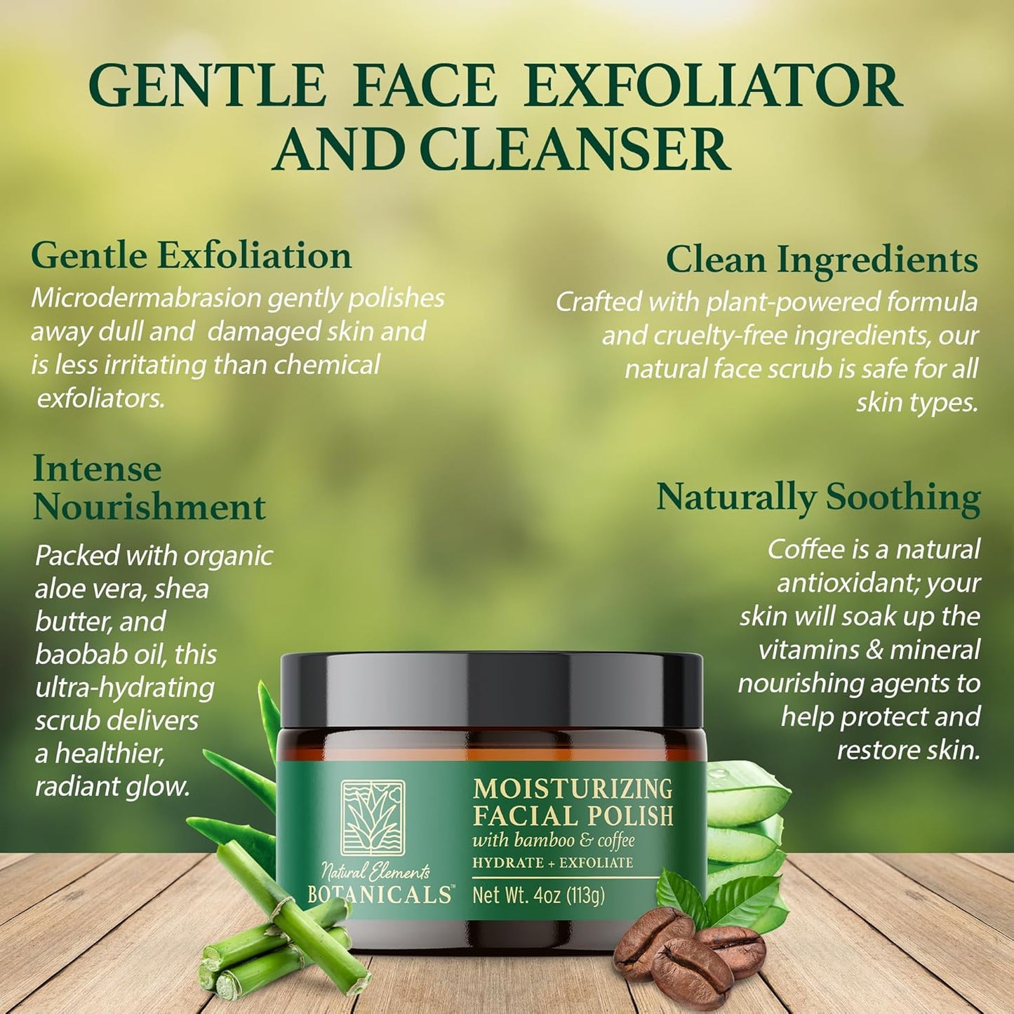 Moisturizing Facial Polish - Gentle 2-in-1 Face Scrub with Bamboo & Coffee | Hydrating Exfoliator, 4 oz