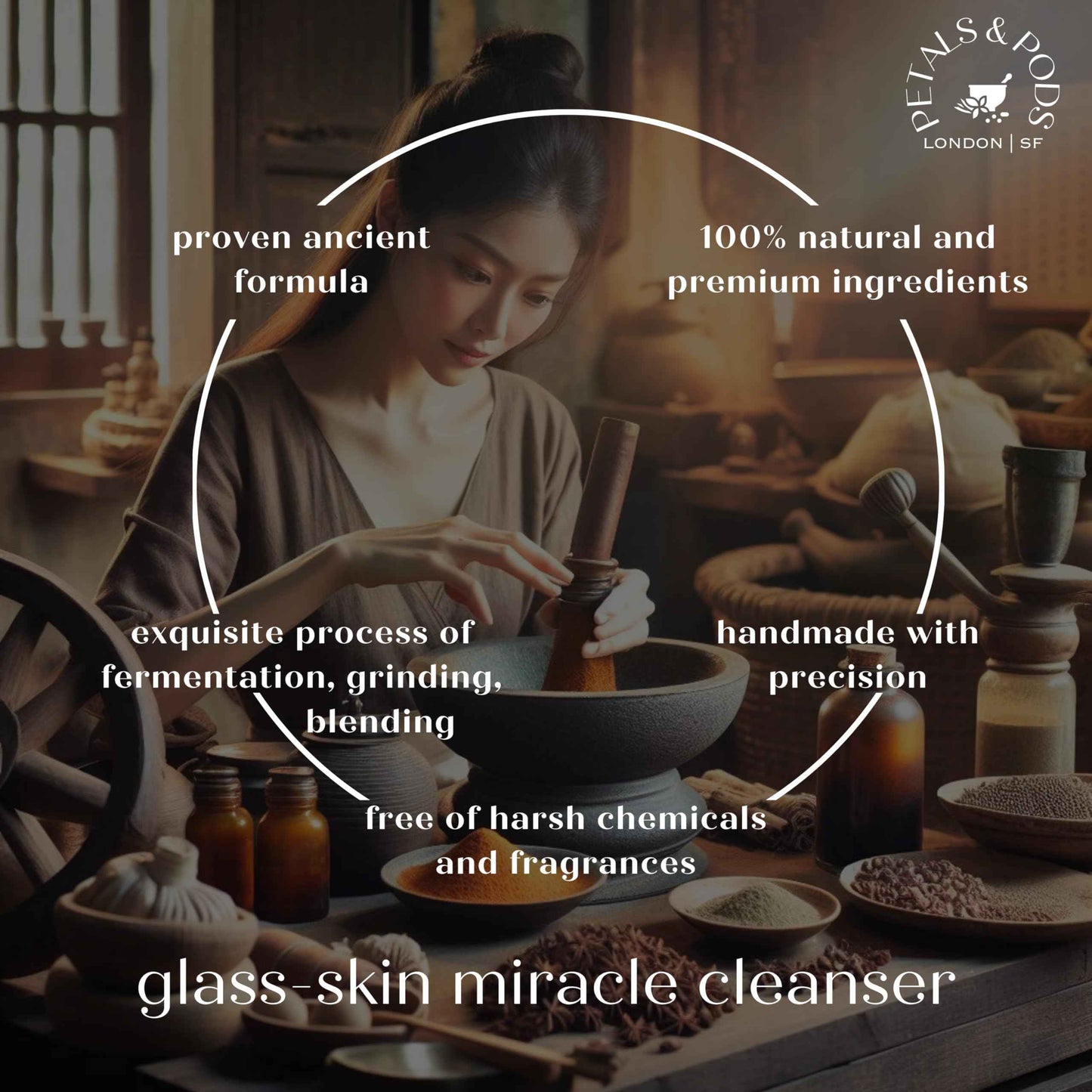 Petals and Pods Handmade Body & Face Exfoliating Bar Soap - Korean-inspired fermented rose & rice formula to Hydrate and Nourish Dry, Dull skin - Glass-Skin Miracle Cleanser (Face & Body Bar Soap)