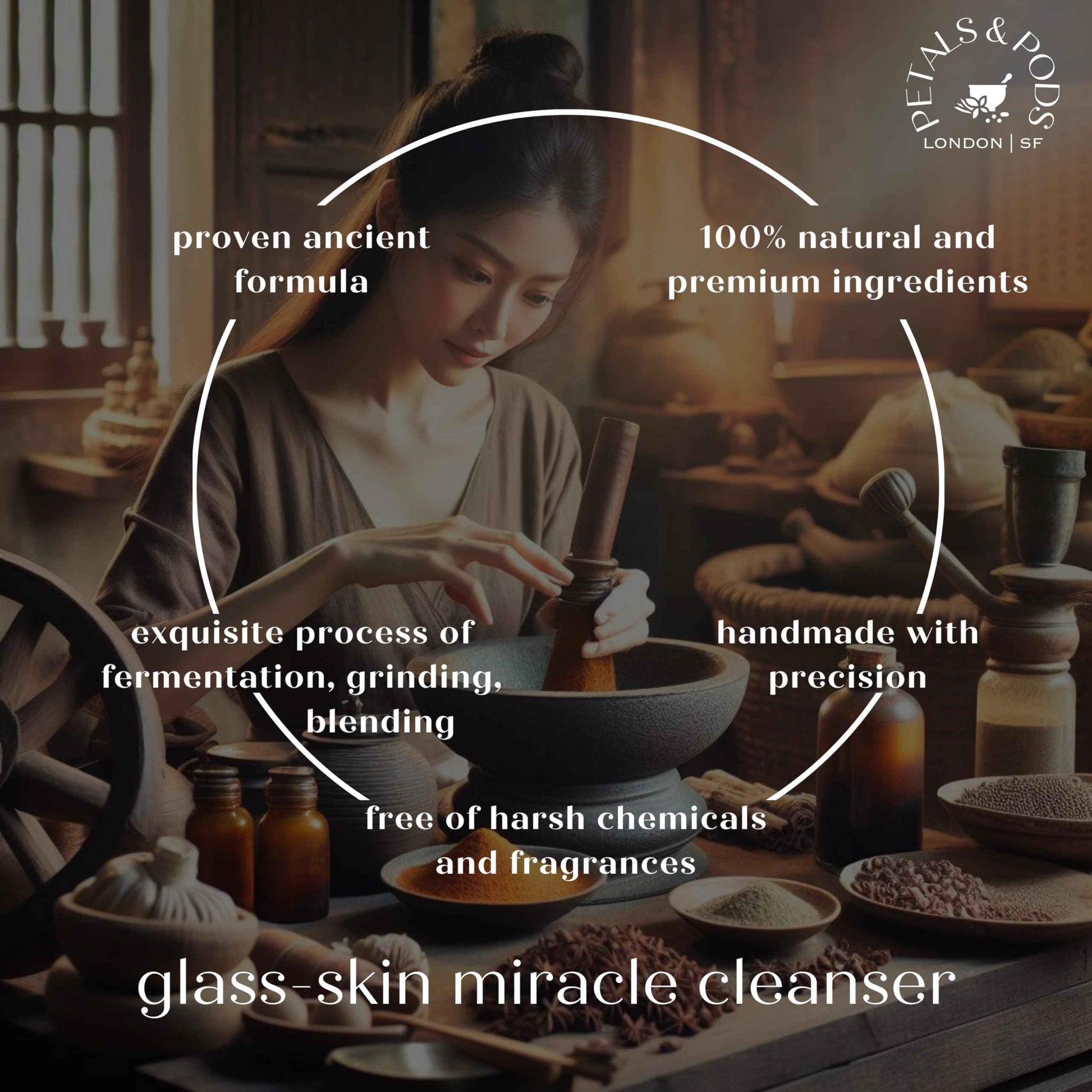 Petals and Pods Handmade Body & Face Exfoliating Bar Soap - Korean-inspired fermented rose & rice formula to Hydrate and Nourish Dry, Dull skin - Glass-Skin Miracle Cleanser (Face & Body Bar Soap)