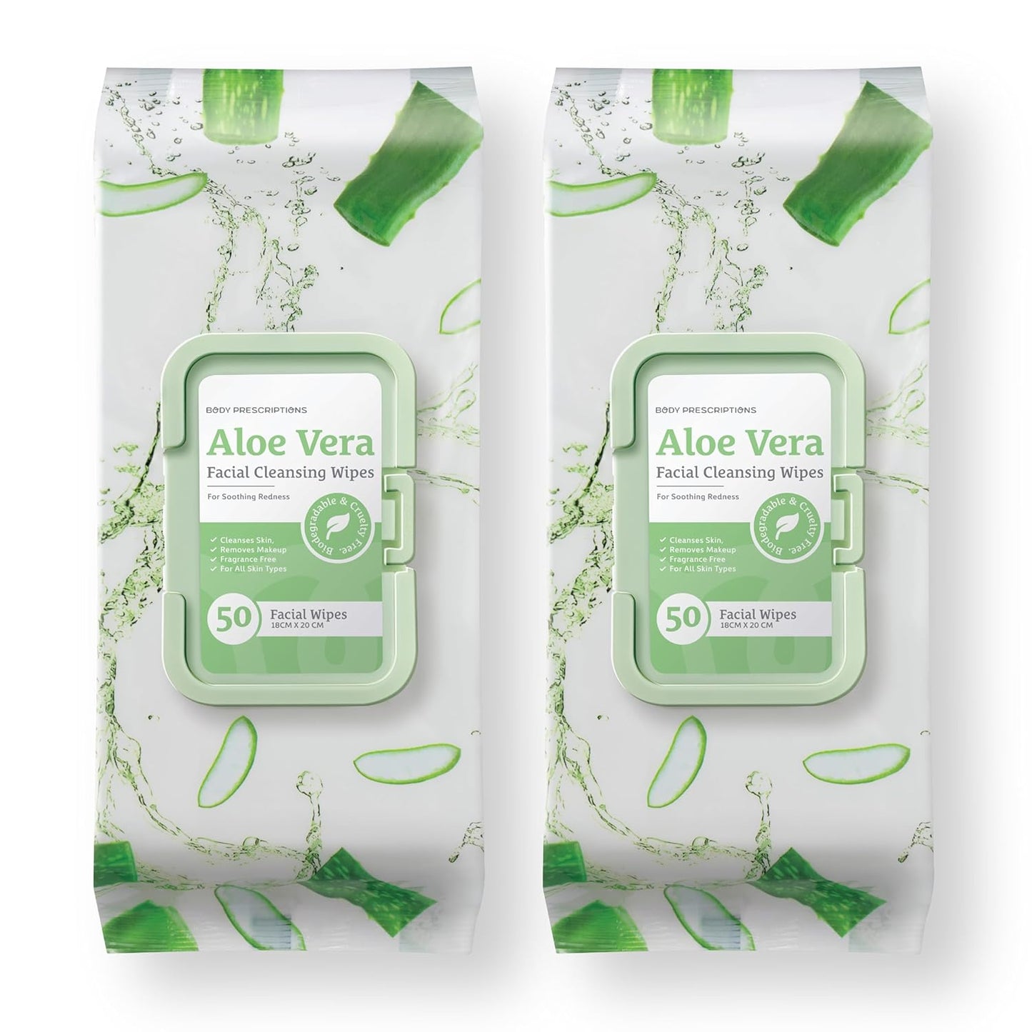 Makeup Cleansing Wipes - Gentle Aloe Vera Face Wipes for All Skin Types | 50 Count Pack of 2