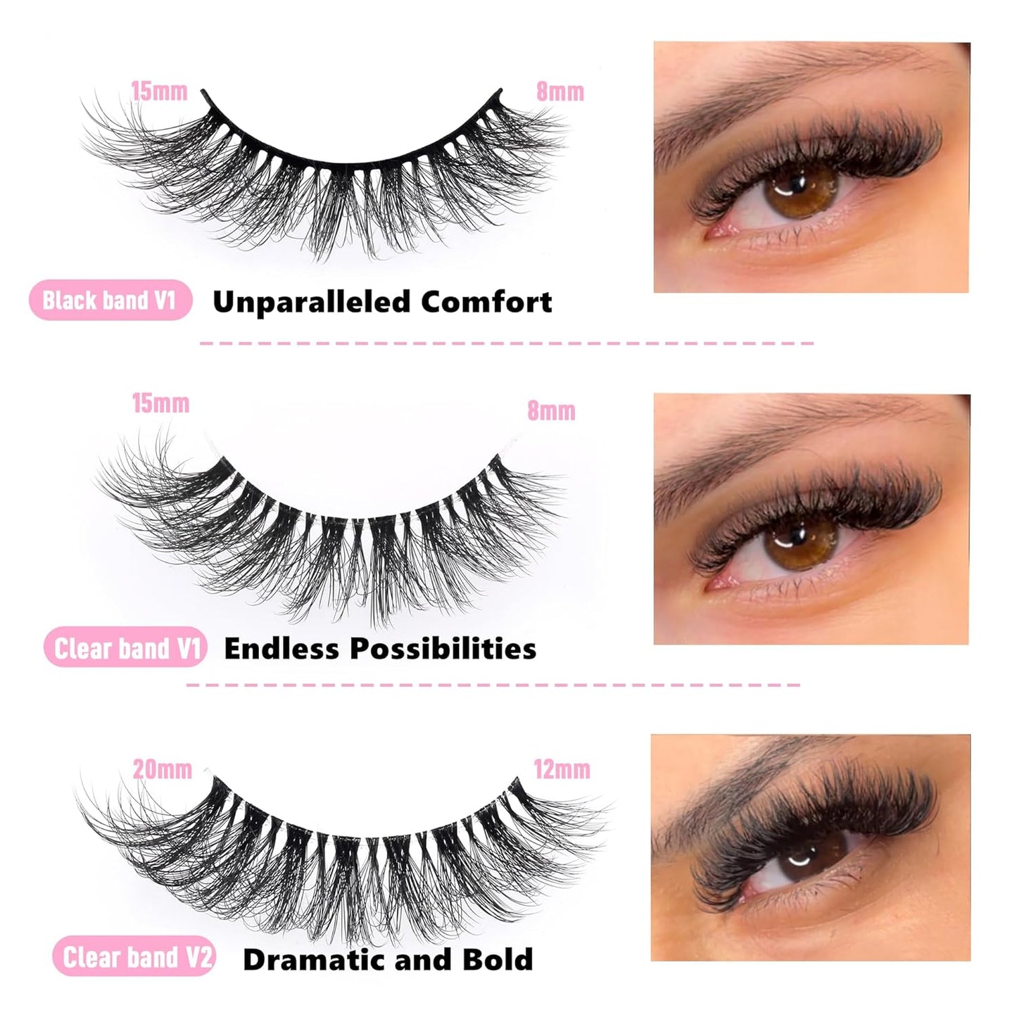 KSYOO False Eyelashes Cat Eye Lashes Wispy Lashes Clear Band V1 Russian Strip Lashes That Look Like Extensions D Curl Cat Eye Lashes Natural Look Faux Mink 3D Fluffy Russian Strip Eyelashes