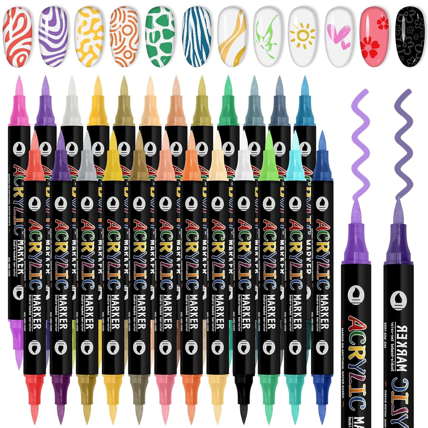Nail Art Pens Set - 48 Colors 3D Acrylic Quick-Drying Dual-Tip Dotting Liner | 24 Count for Home & Salon DIY