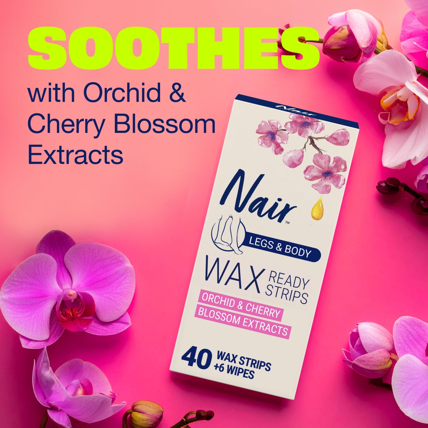 Nair Hair Remover Wax Ready Strips for Legs & Body, No Mess Waxing Kit for Hair Removal, 3-pack Wax Strips, 40ct Each Wax Kit