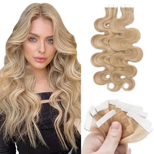 Benehair 20pcs Remy Tape in Hair Extensions Human Hair Ash Blonde&Bleach Blonde Seamless Skin Weft Tape in Real Human Hair Extensions Straight Hair 14 Inch 20g #18P613