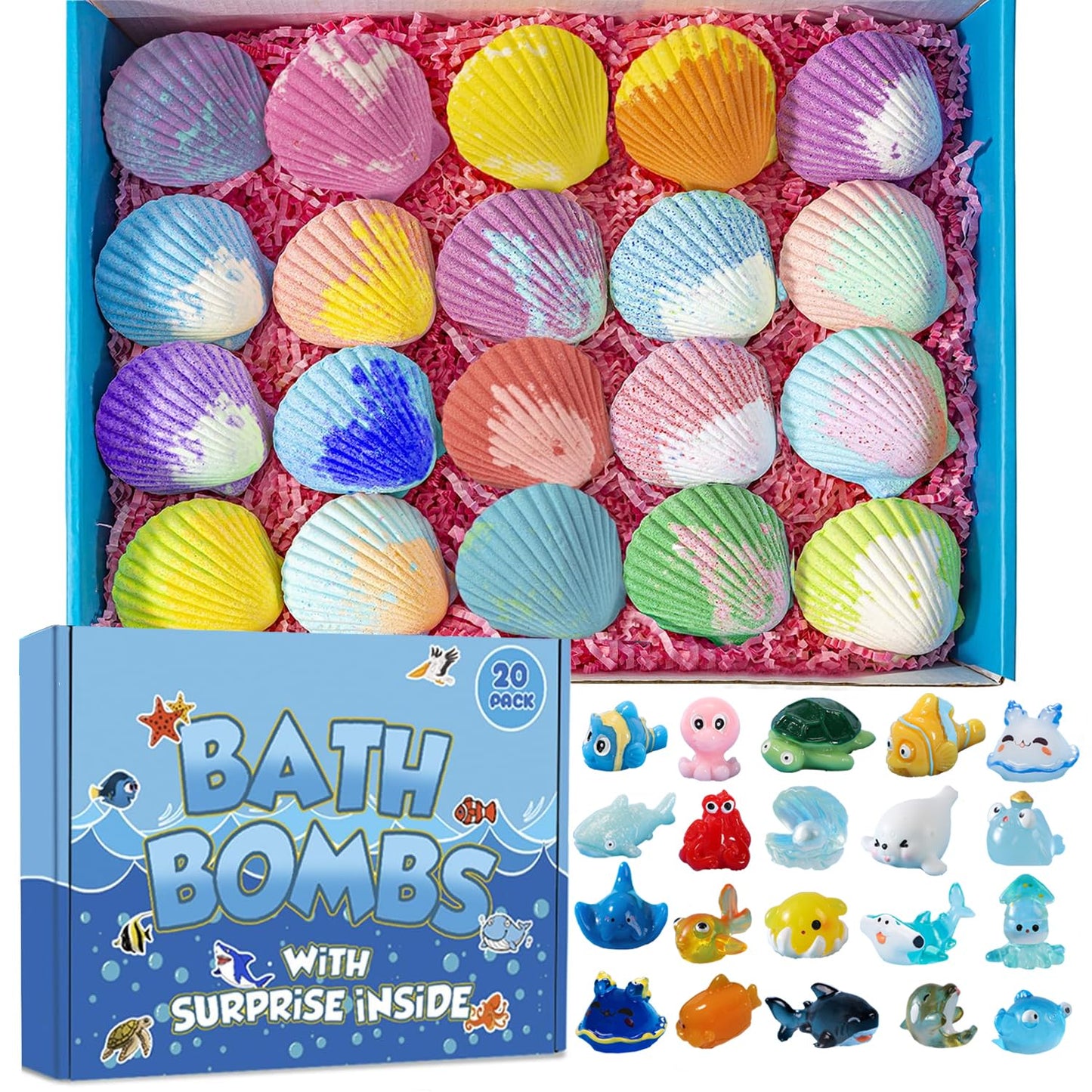 Bath Bombs for Kids - Surprise Marine Animals Inside | 20 Handmade Bubble Bath Fizzes for Birthday, Christmas & Party Favors