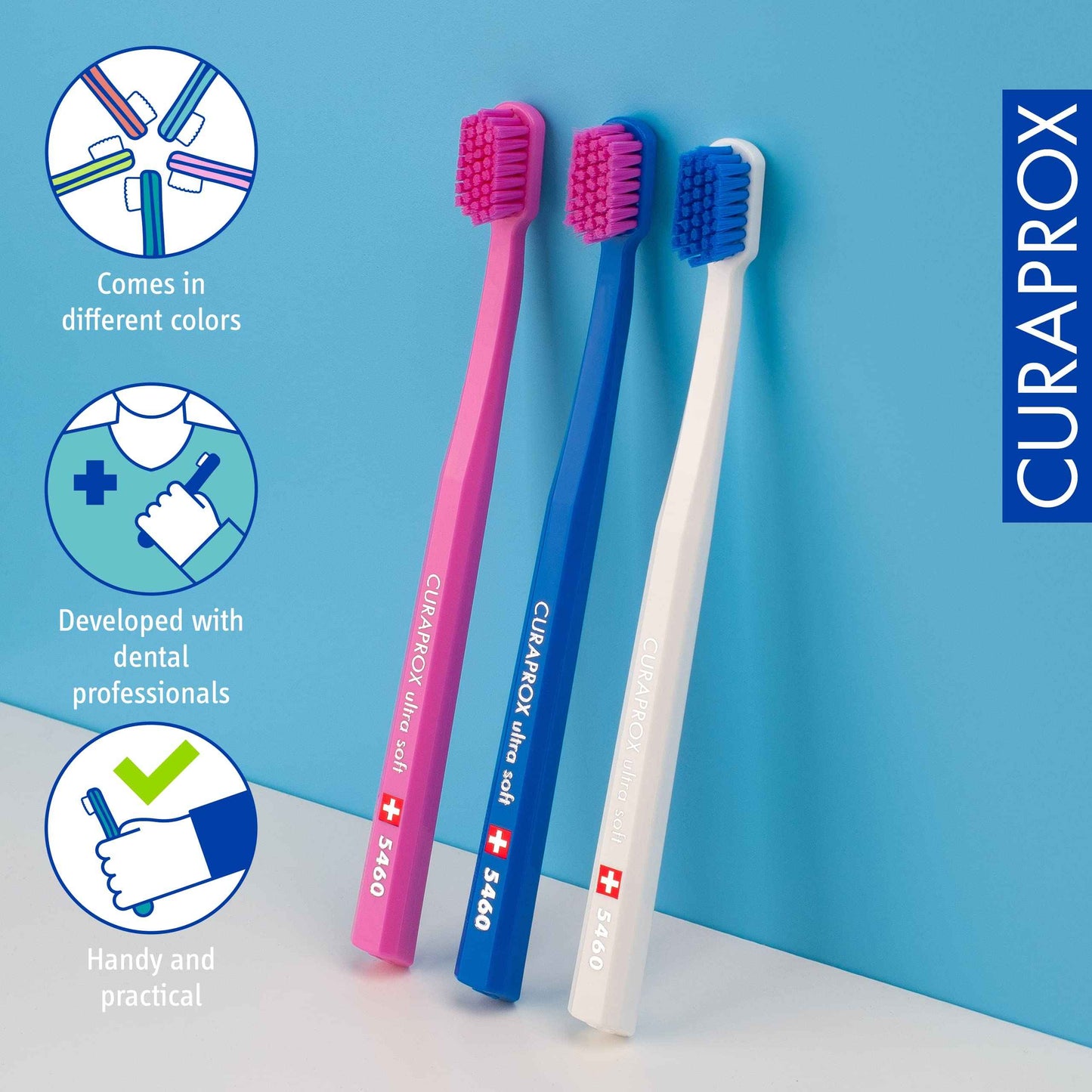 Curaprox CS 5460 Ultra-Soft Toothbrush – for Sensitive Teeth & Gums | Gentle Plaque Removal | 3-Pack |Random Colour