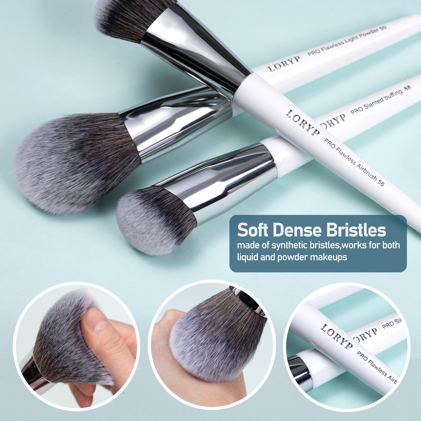 LORYP Makeup Brush Set Professional Synthetic Vegan for Beginners Gift Home Daily Use with Storage Pouch No Shedding No Scratch Face & Eye Brush White 20 Pcs