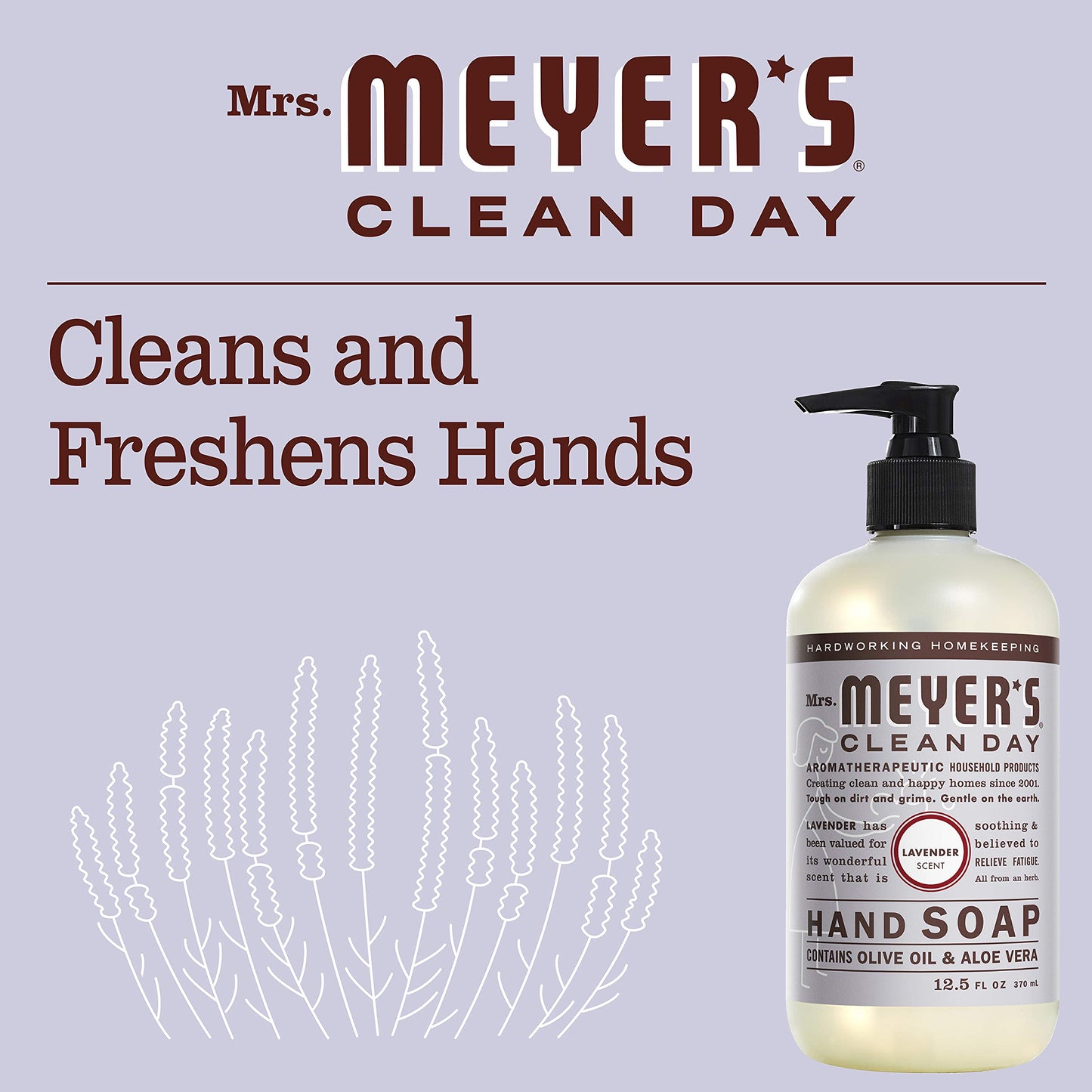 Mrs. MEYER'S CLEAN DAY Liquid Hand Soap, Lavender Scent, 12.5 Ounce Bottle Each (12.5 Ounce, Pack of 6)